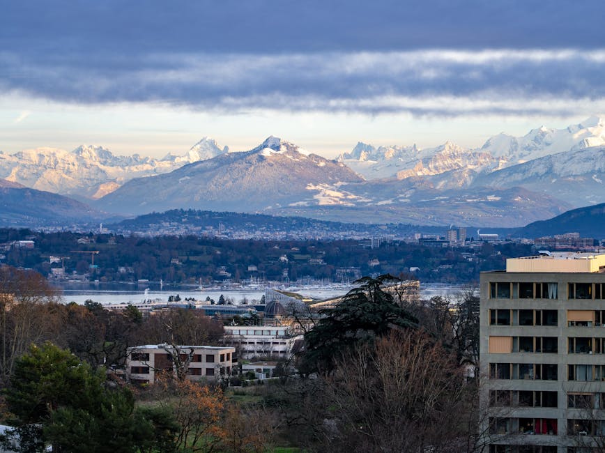 Geneva with the Swiss Alps in the background