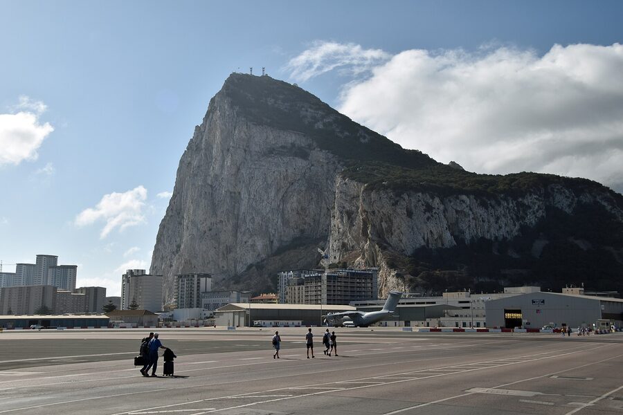 Gibraltar airport runway crossing on foot