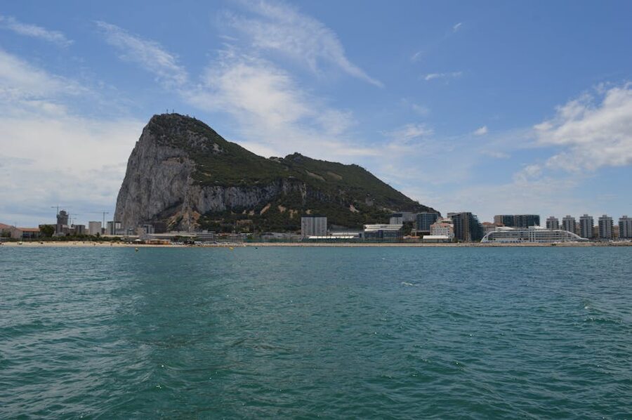 Rock of Gibraltar with the marina and waterfront in the foreground