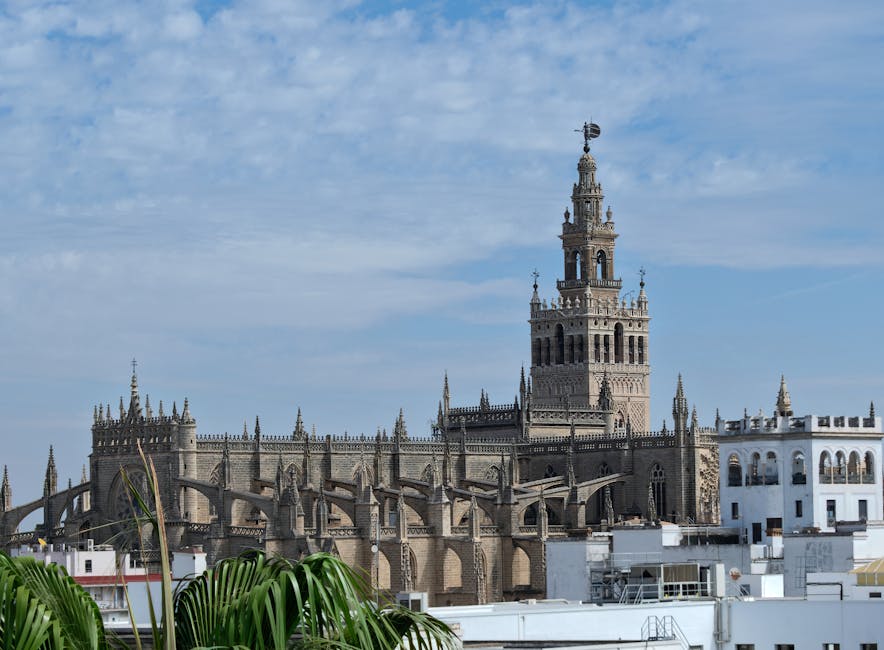 Giralda tower against blue sky in Seville Andalusia