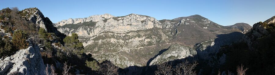 Wide panorama of the Gorges du Verdon canyon walls