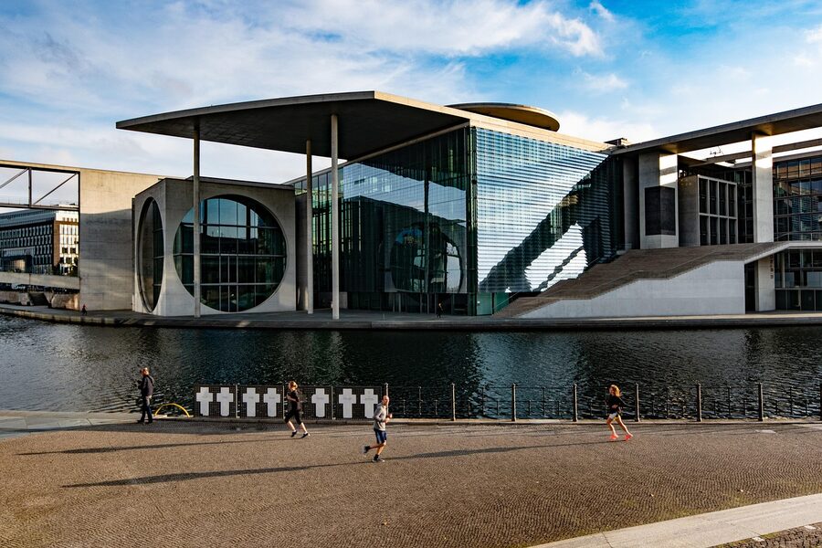 Berlin government district Bundestag and architecture along the Spree
