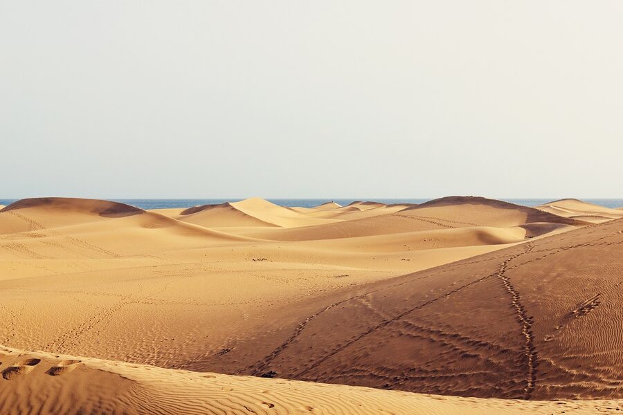 Maspalomas sand dunes Gran Canaria with the Atlantic beyond