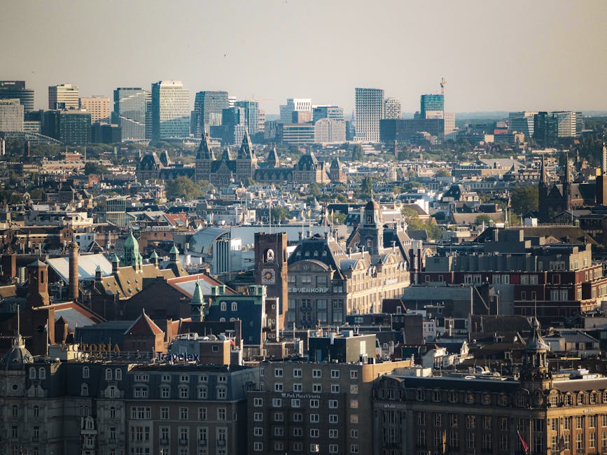 Aerial Amsterdam cityscape from above