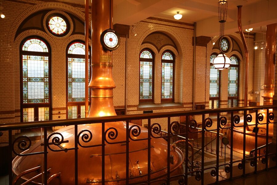 Heineken brewery copper brewing kettles
