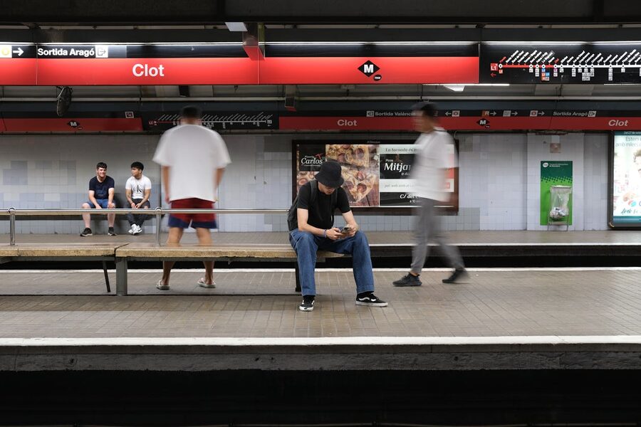 Clot metro station Barcelona commuters waiting