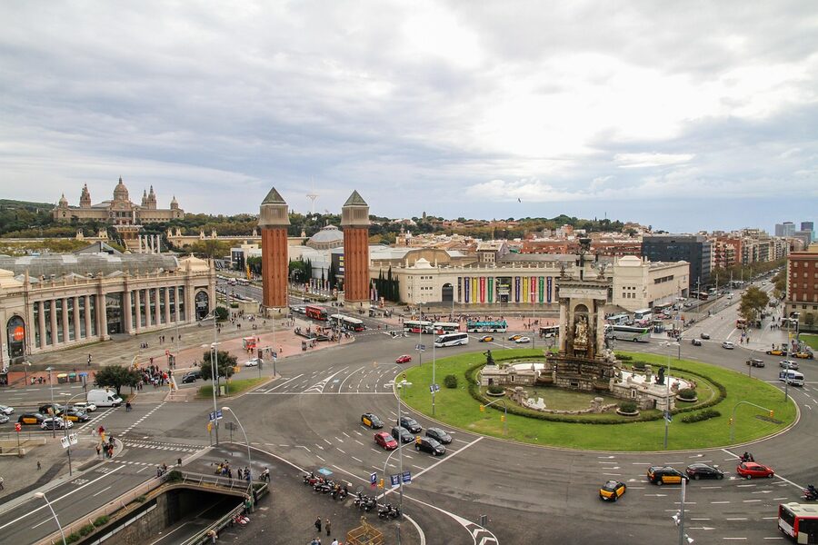 Aerial view of Eixample roundabout Barcelona