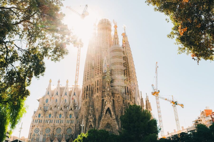 Sagrada Familia exterior in sunlight Barcelona