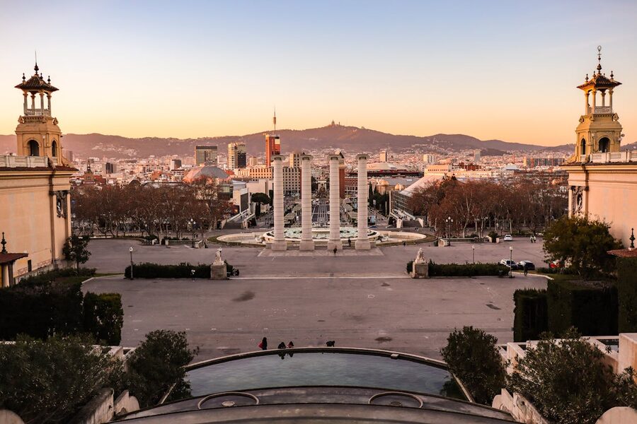 Barcelona sunset cityscape from Montjuïc hill