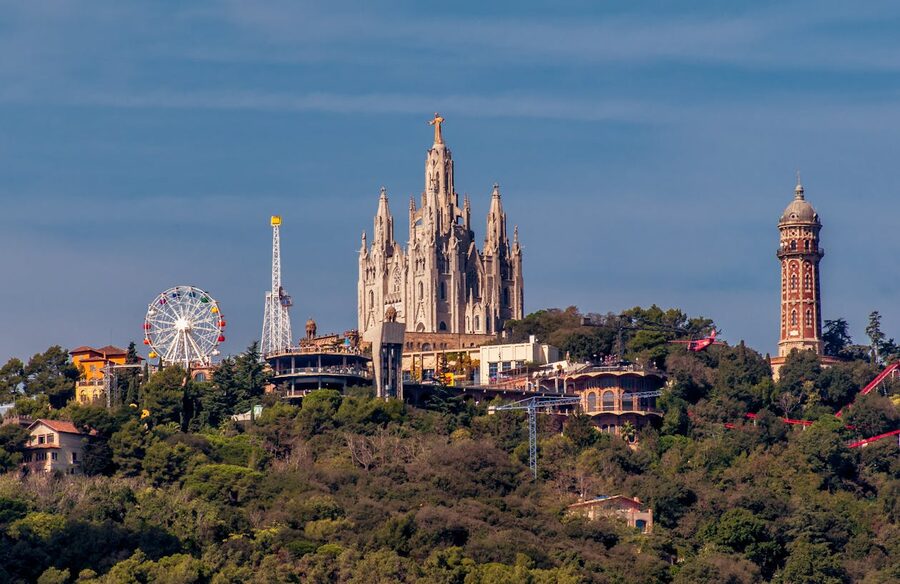 Tibidabo church and amusement park atop Collserola Barcelona
