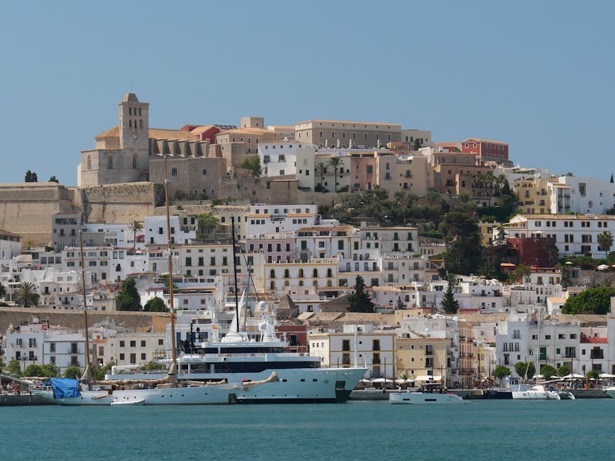 Ibiza Dalt Vila historic city with yachts in the harbour