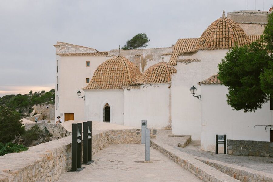 Historic white-washed buildings in Ibiza Balearic Islands