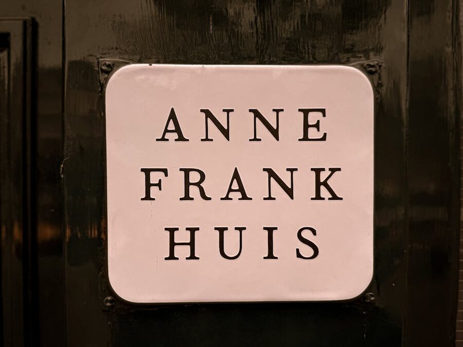 Anne Frank Huis sign on the Prinsengracht in Amsterdam
