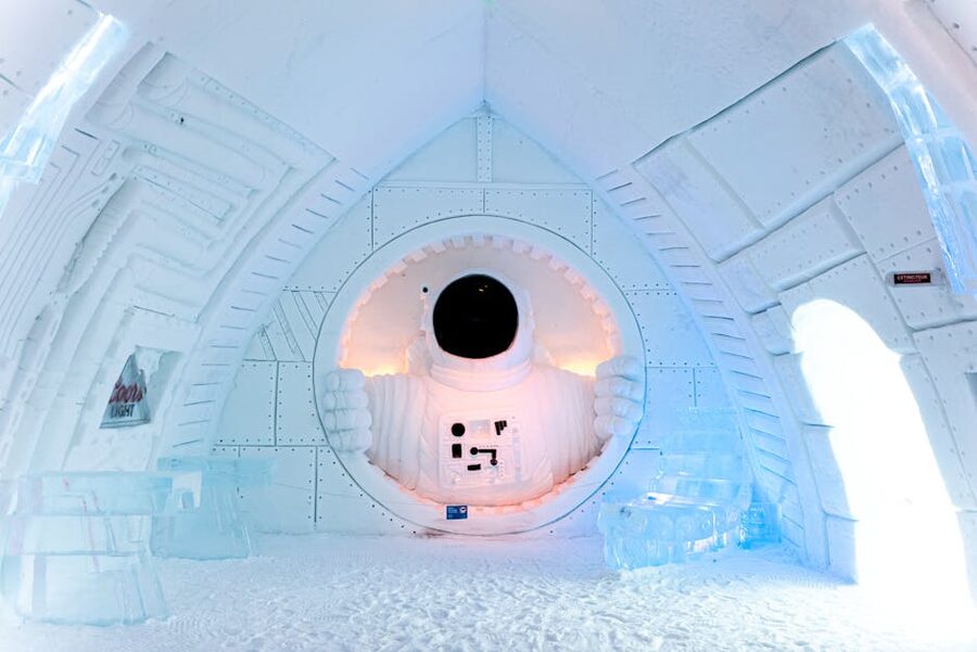 Detailed ice sculpture of an astronaut figure