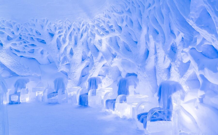 Ice bench seating area at an ice-themed venue
