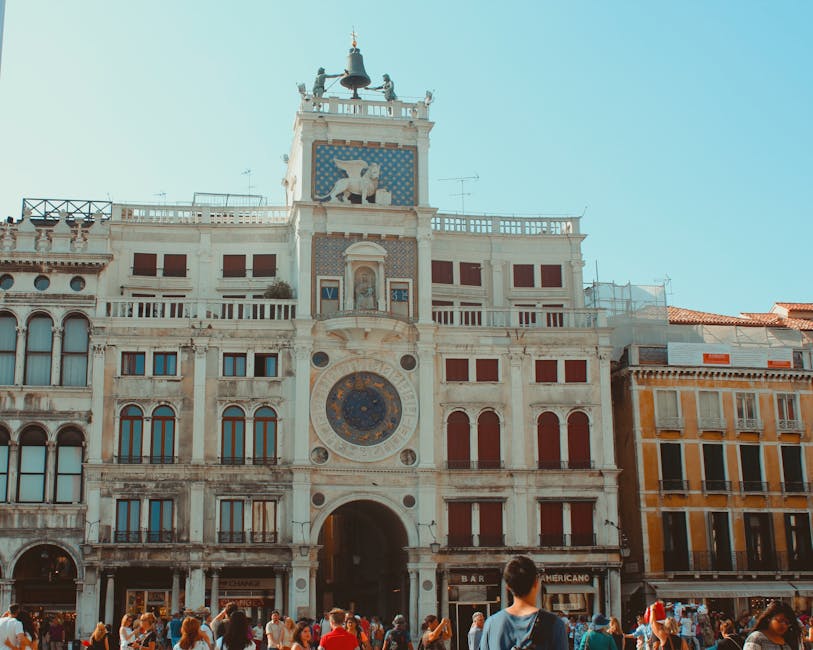 Tourists at St Mark's Clocktower in Venice