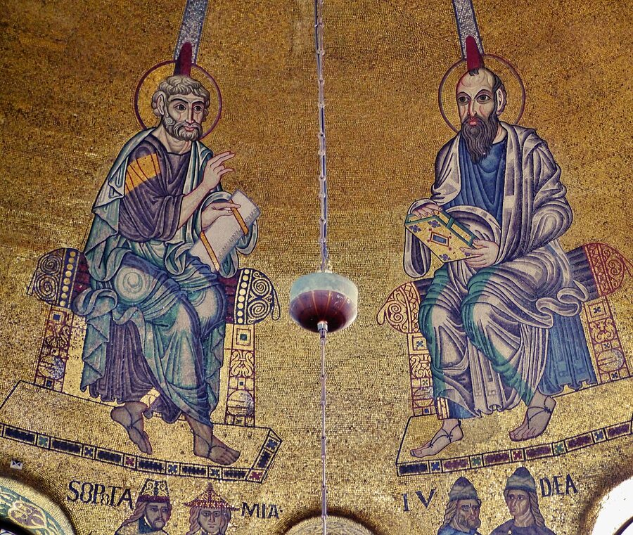 Dome of Pentecost mosaic in St Mark's Basilica with Peter and Paul
