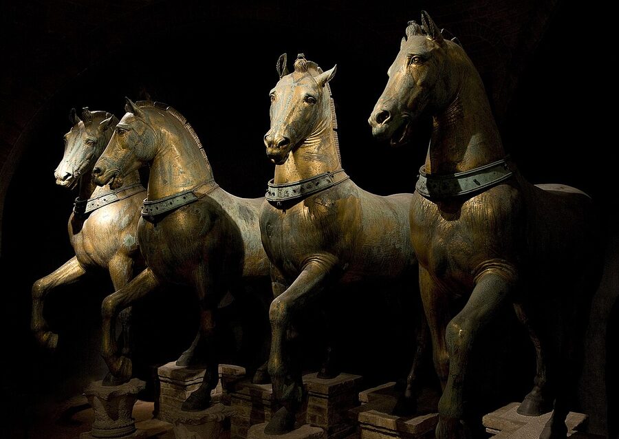 Bronze horses replicas on the loggia of St Mark's Basilica