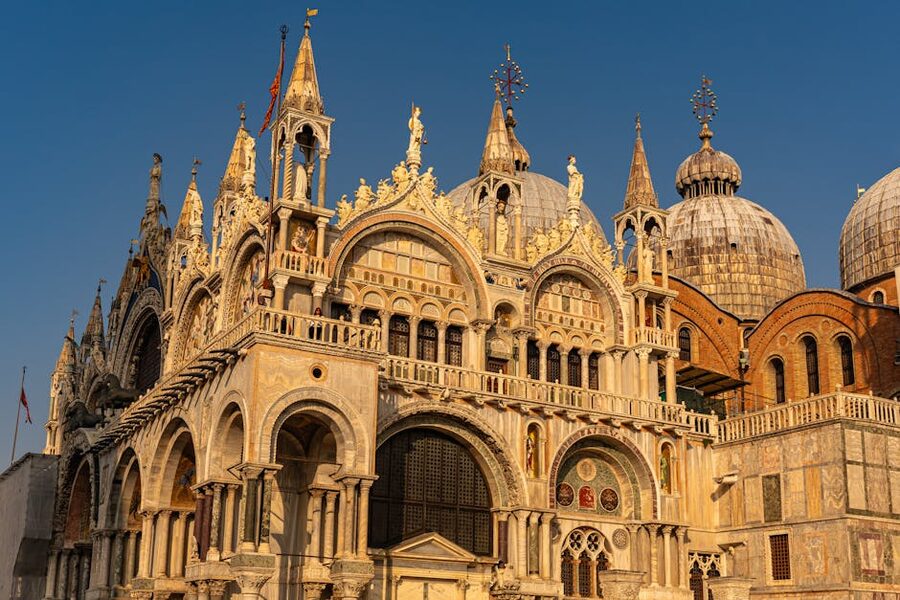 St Mark's Basilica at sunset Venice