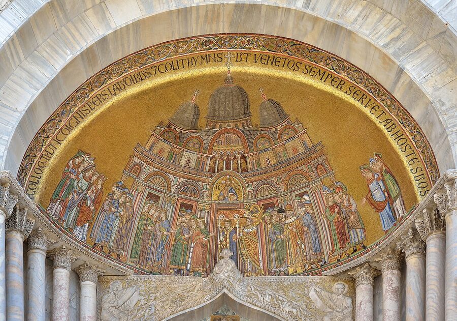 Mosaic of the translation of the body of Saint Mark on the basilica facade