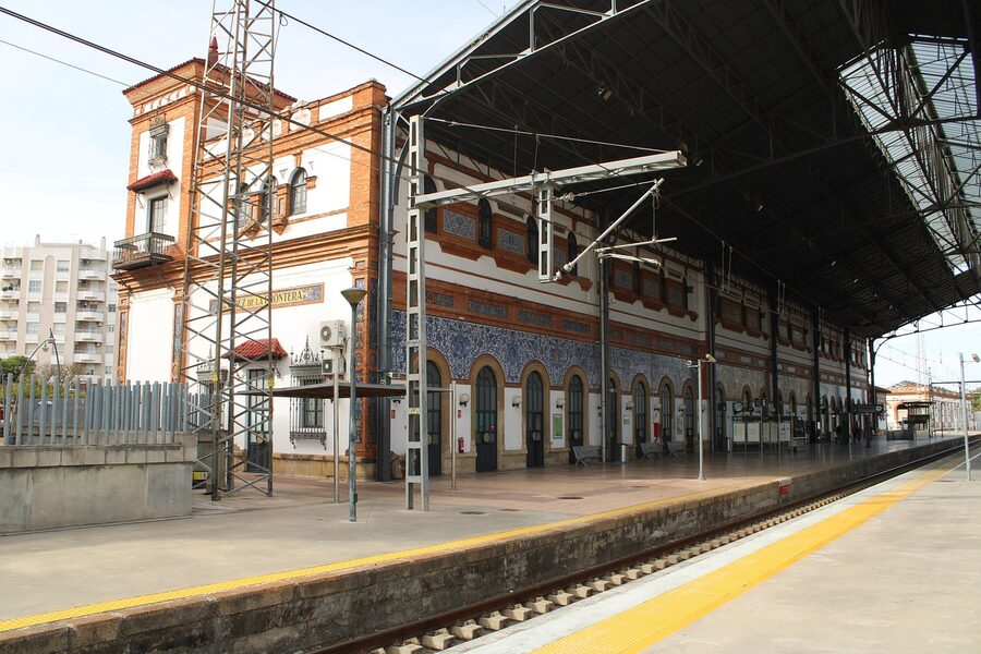 The Jerez de la Frontera train station with a Renfe train