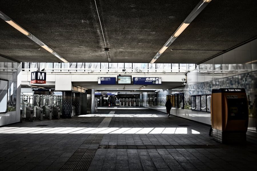 Empty Amsterdam metro station platform