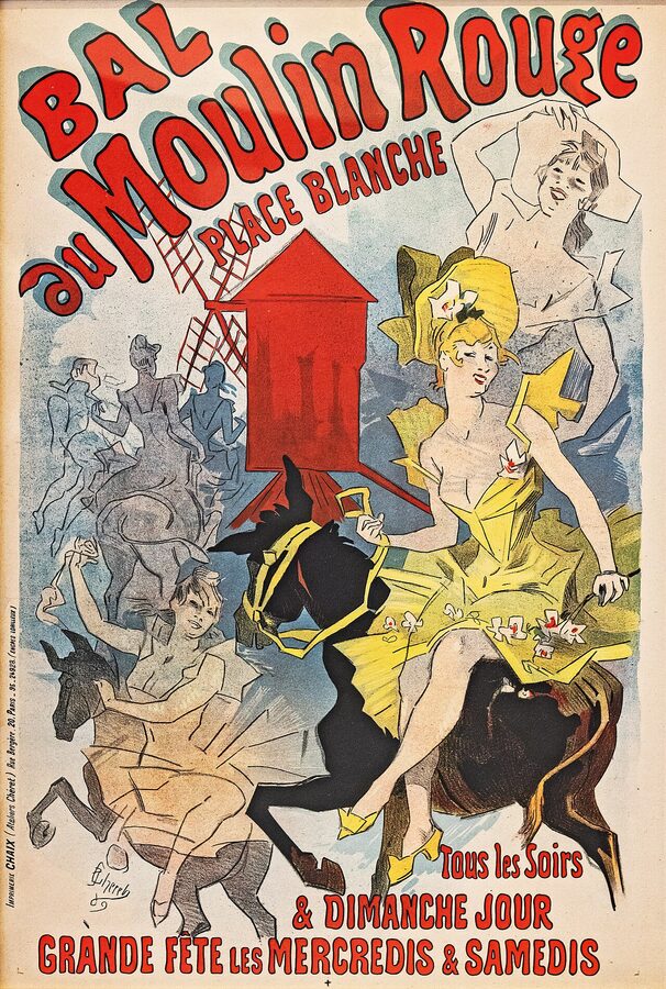 Jules Cheret 1889 inauguration poster for the Moulin Rouge at Place Blanche