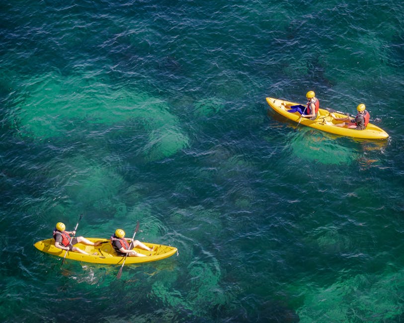 Aerial view of kayaks on turquoise water