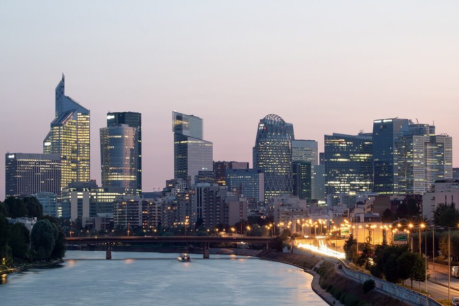 La Defense Paris skyline with skyscrapers