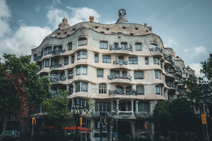 Casa Milà on a cloudy day on Passeig de Gràcia