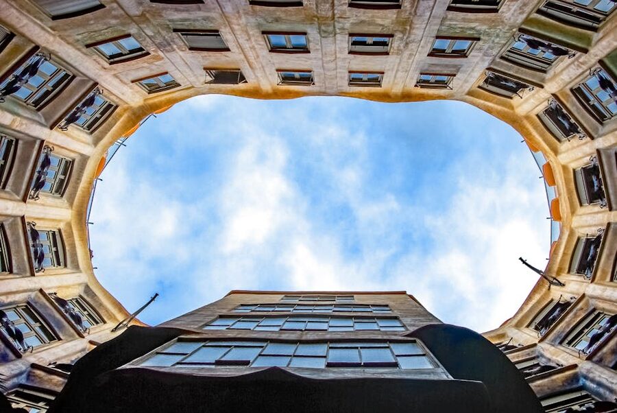 Casa Milà La Pedrera courtyard skylight from below