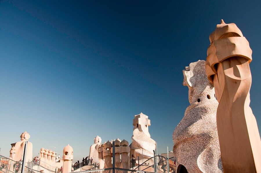La Pedrera Casa Milà rooftop sculpted stone chimneys