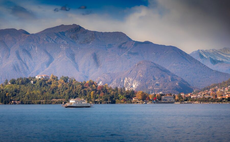 Public ferry crossing Lake Maggiore in autumn