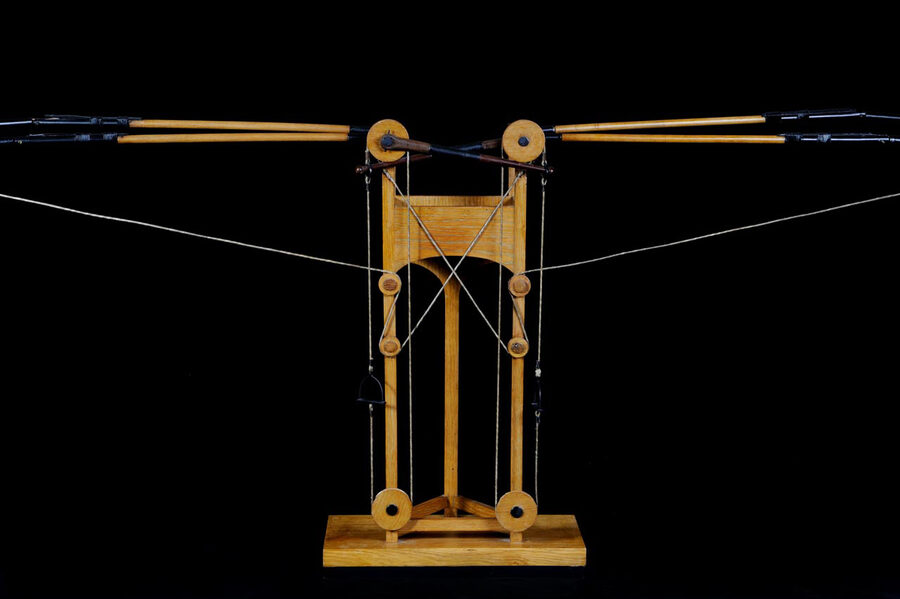 Reconstruction of Leonardo da Vinci's flapping-wing flying machine inside the Milan museum