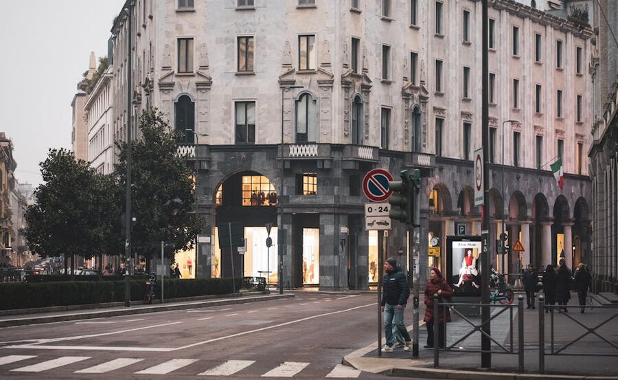 Historic street view of central Milan near the Sant'Ambrogio district