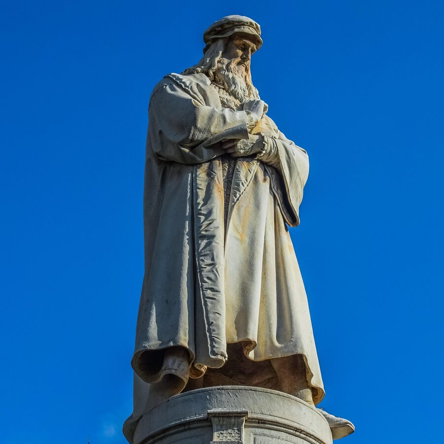 Leonardo da Vinci statue in central Milan Italy