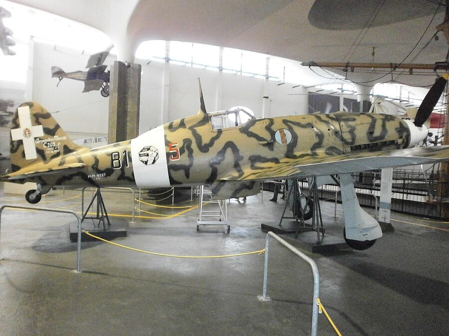 Macchi MC 205 V Italian World War II fighter on display in Milan museum