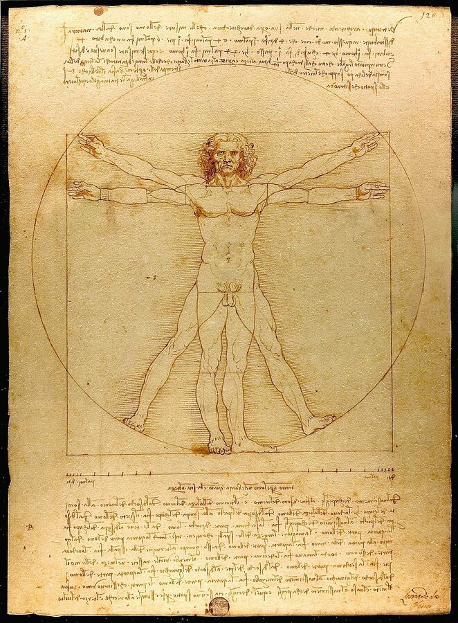 Vitruvian Man drawing by Leonardo da Vinci showing human body proportions