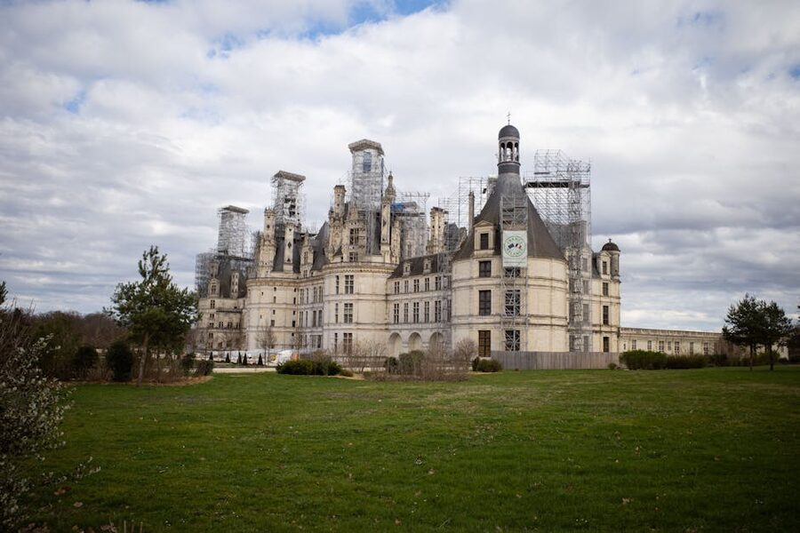 Chambord with clouds and lawns Loire Valley