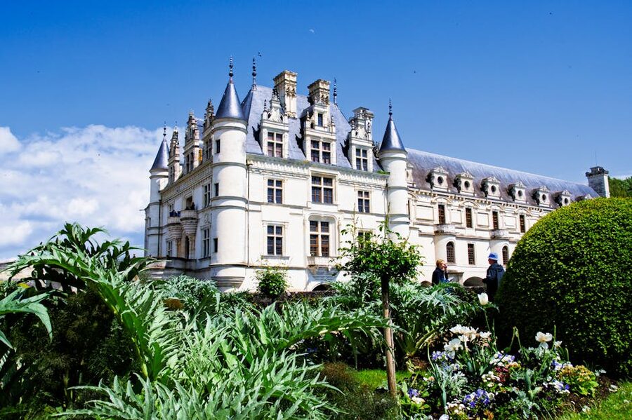 Chenonceau in spring with blooming gardens Loire Valley