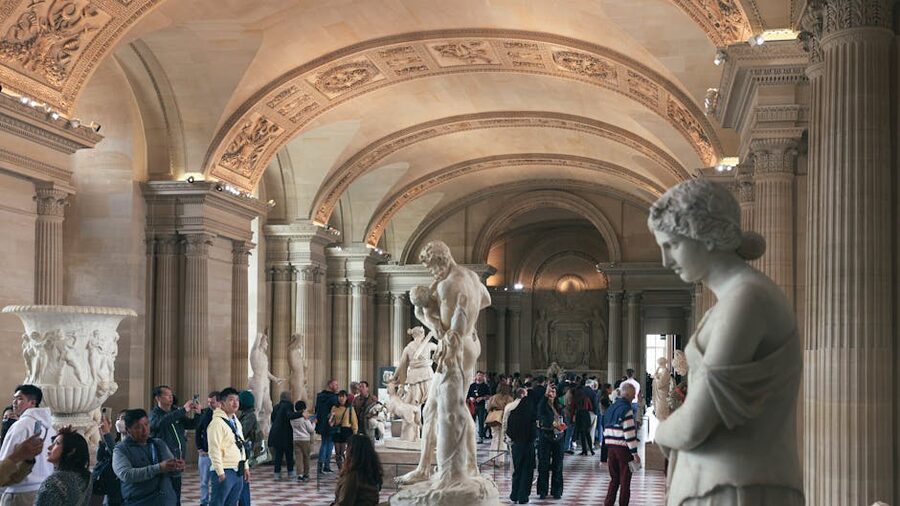 Classical Greek and Roman statues hall Louvre
