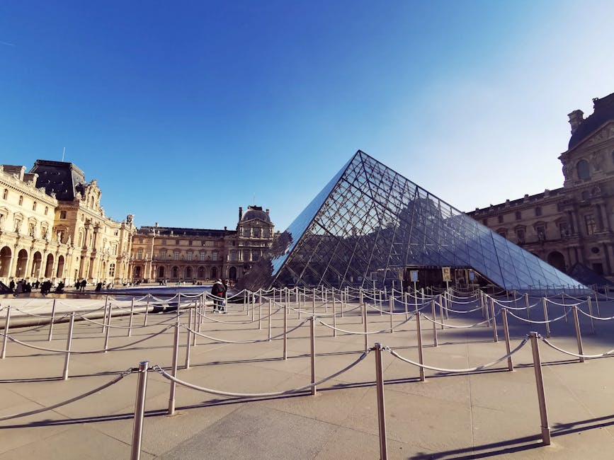 Stanchions for the queue in front of the Louvre Pyramid