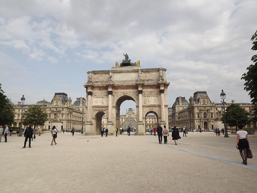 Louvre Pyramide and Arc de Triomphe du Carrousel from Tuileries side