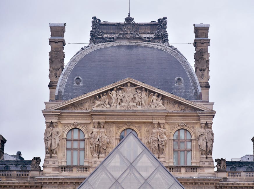 Richelieu Pavilion and Louvre Pyramid Paris