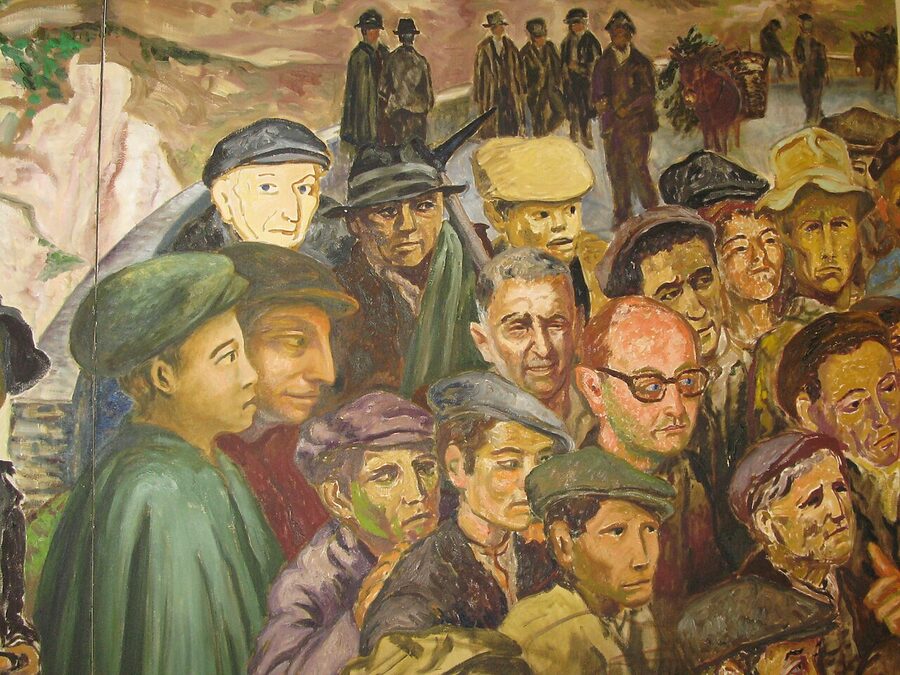 Detail of Lucania 61 mural by Carlo Levi depicting Basilicata peasant life