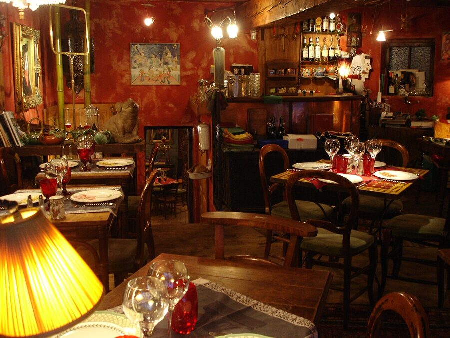 Inside a traditional bouchon restaurant in Lyon, France