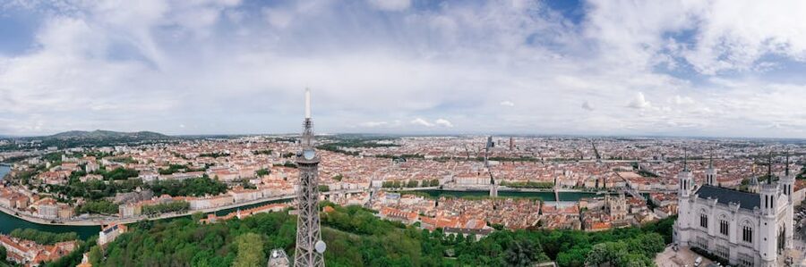 Lyon panorama with rivers and historic buildings