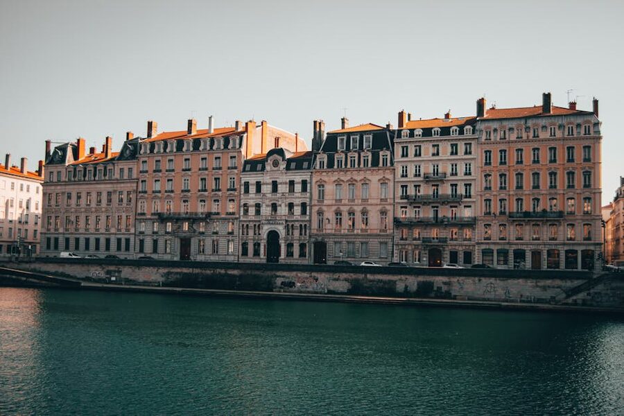 Historic tenements along the Rhone river in Lyon