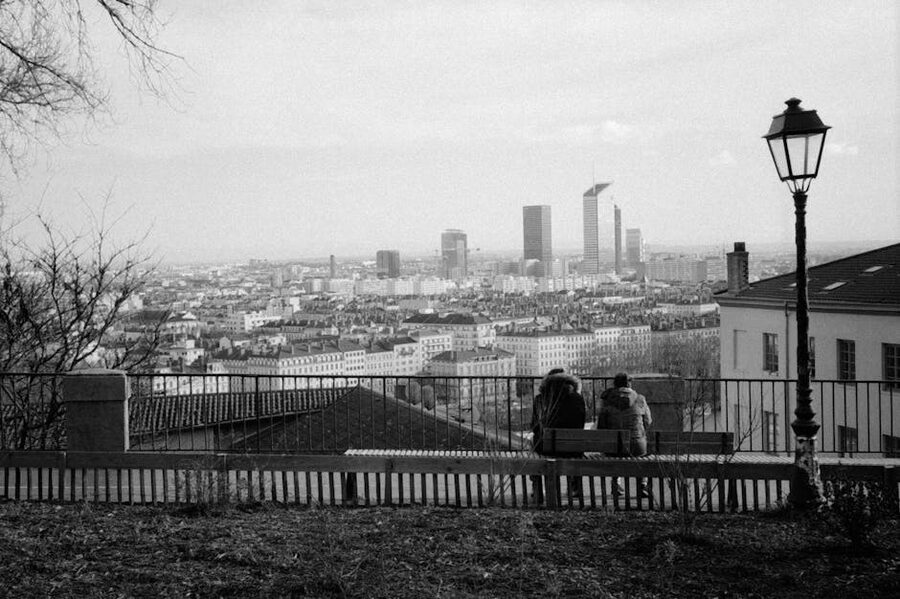View of Lyon city skyline from the Croix-Rousse hill