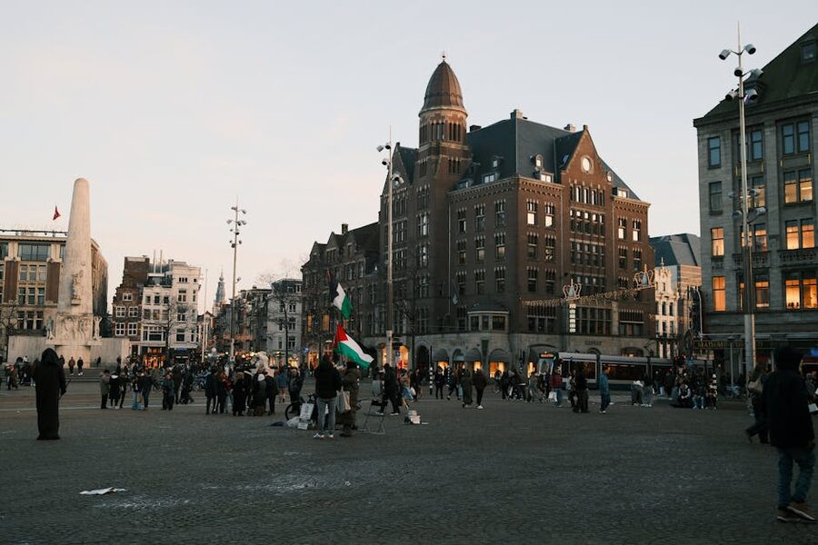 National Monument on Dam Square Amsterdam in the evening